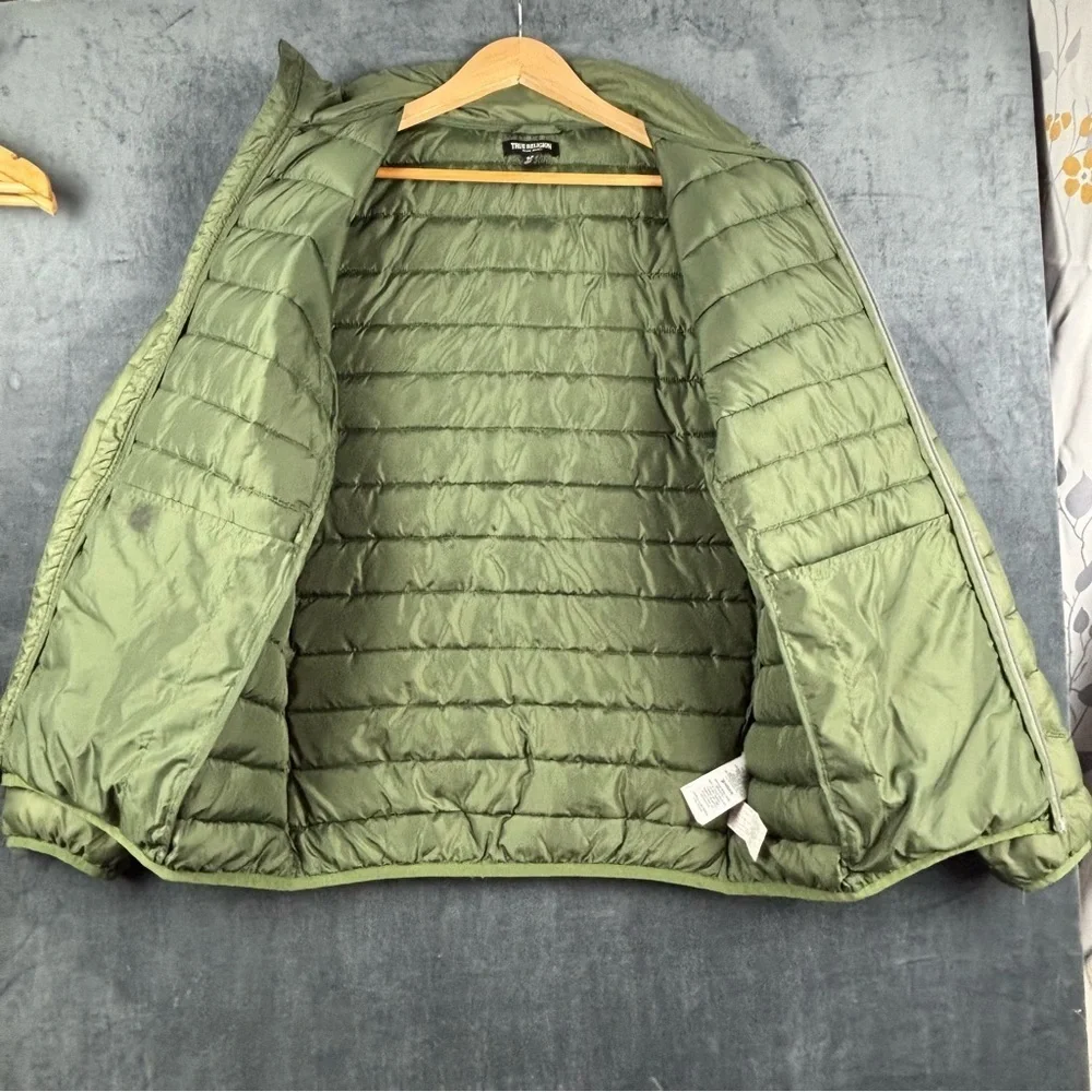 True Religion Olive Puffer Jacket Sz Sm chest measures 41”